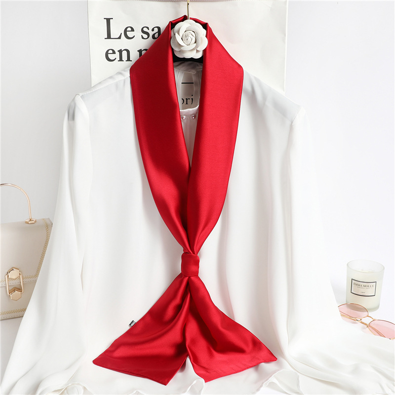 Travel Hair Accessories - Red Solid Color Long Silk Scarf