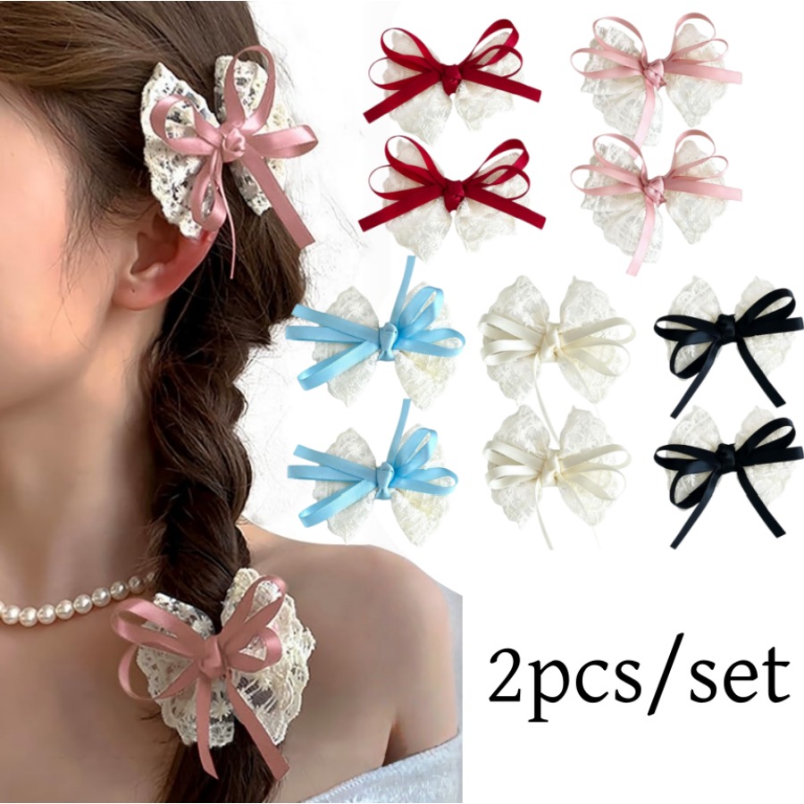 2pcs/set Cute Lace Bow Hair Cl - Travel Accessories In Bulk review and price