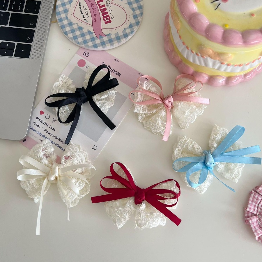 2pcs/set Cute Lace Bow Hair Cl - Travel Accessories In Bulk review and price