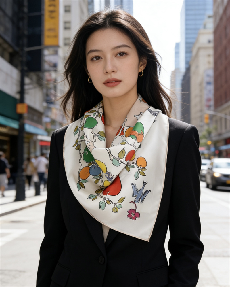 AB Faced Print Silk Scarf 18MM - Travel Hair Accessories review and price