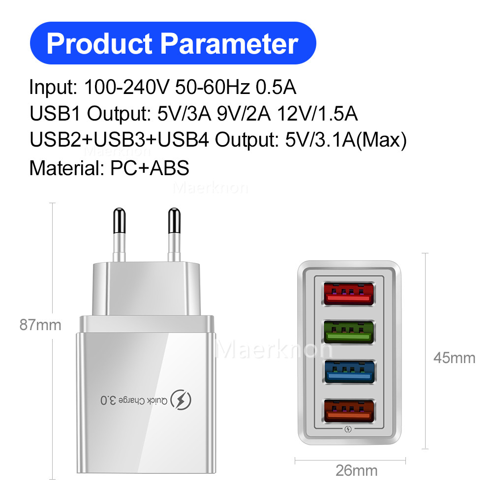 4 USB Fast Charging Head EU/US - Travel Accessories Iphone review and price